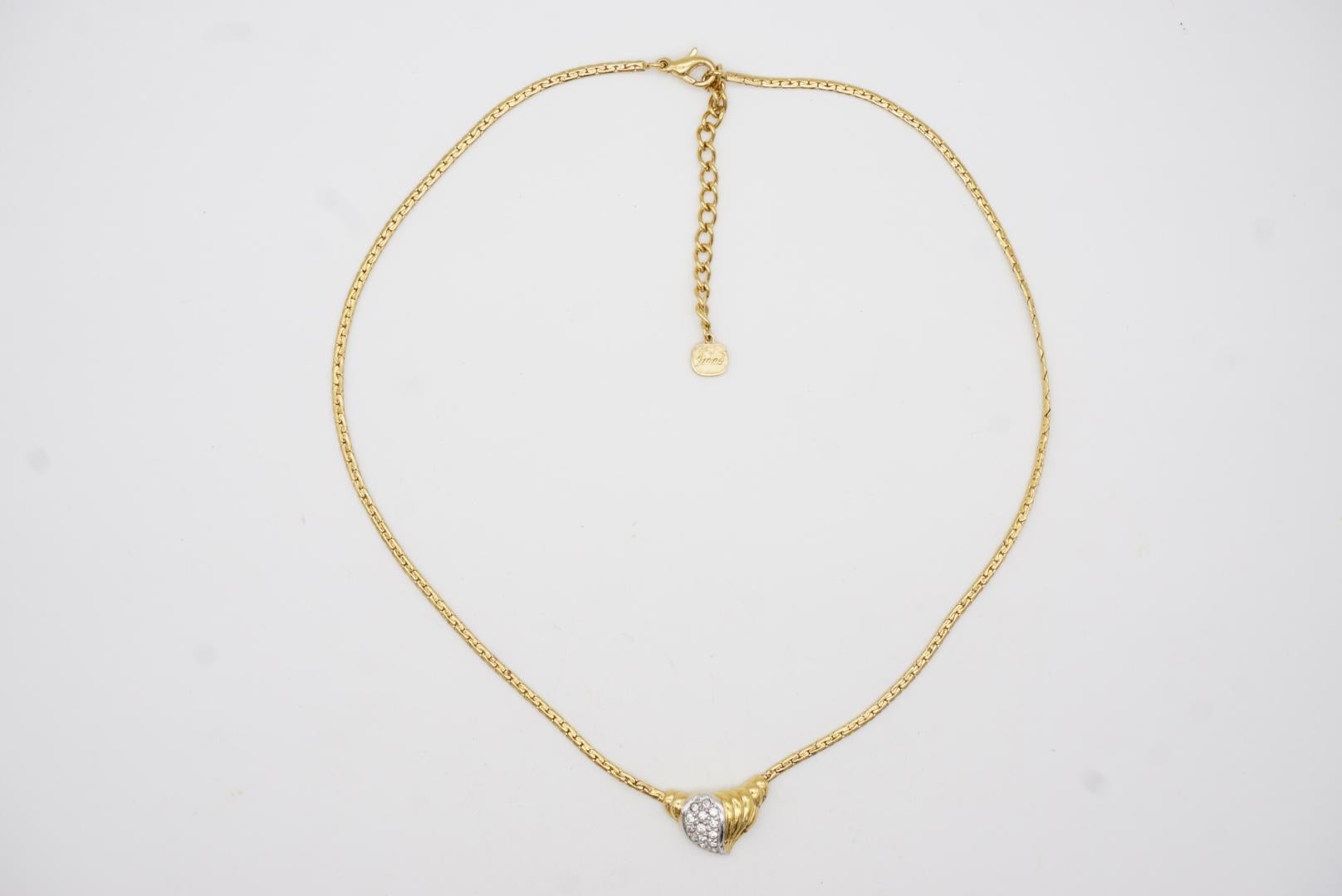 Christian Dior GROSSE 1970s Vintage Crystals Silver Gold Heart Pendant Necklace 4