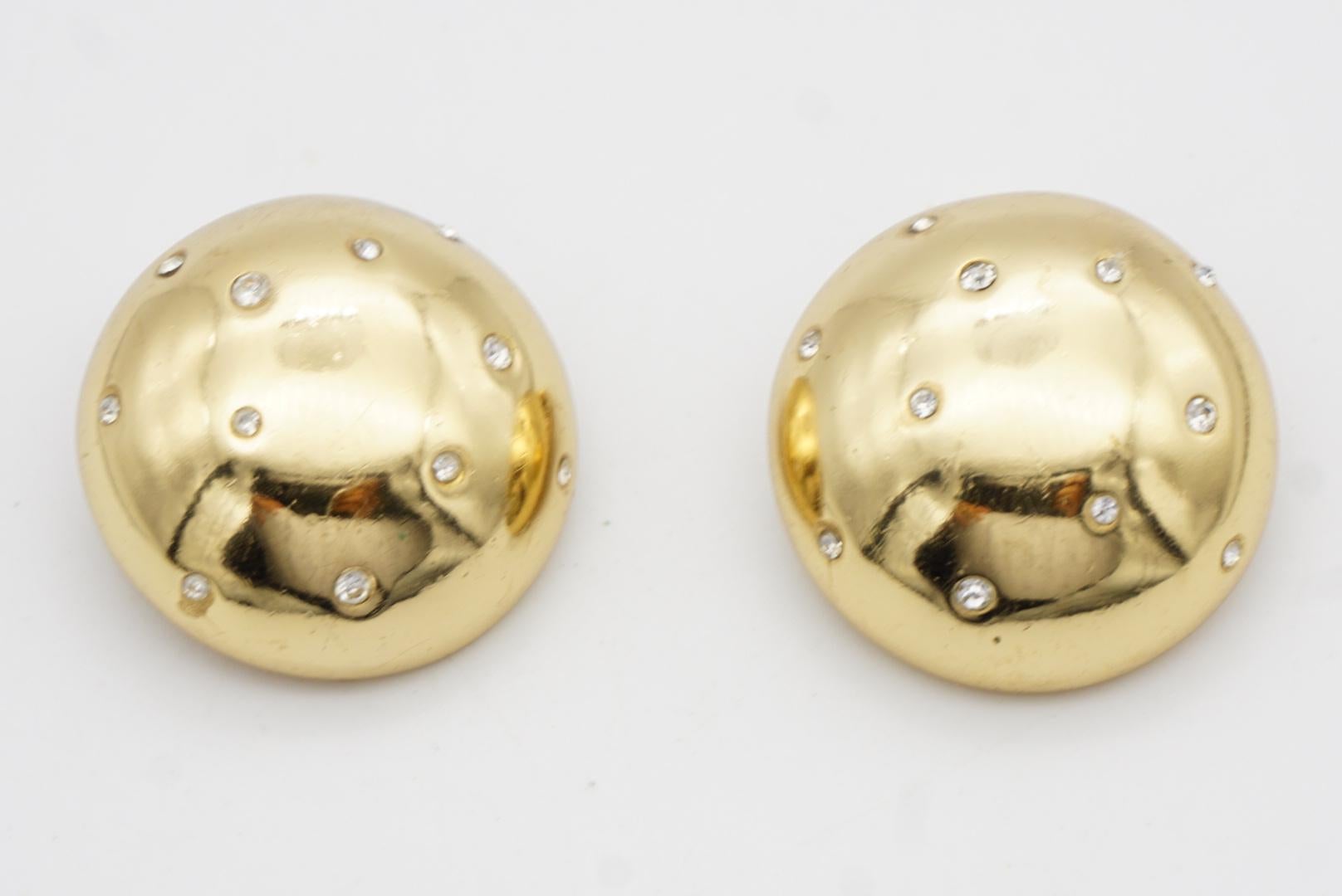 Christian Dior GROSSE 1970s Vintage Glow Circle Crystal Dome Clip Gold Earrings For Sale 5