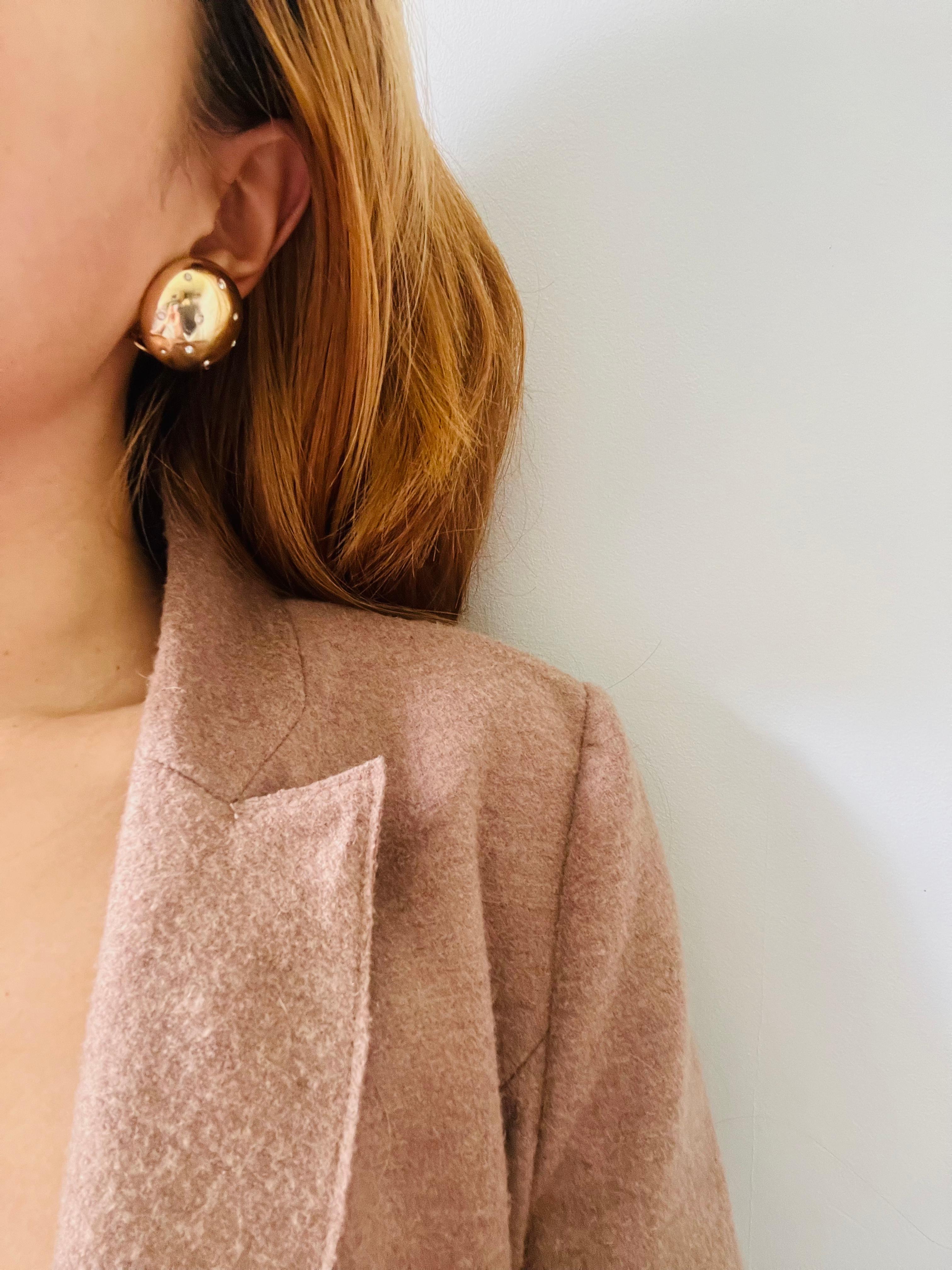 Christian Dior GROSSE 1970s Vintage Glow Circle Crystal Dome Clip Gold Earrings For Sale 1