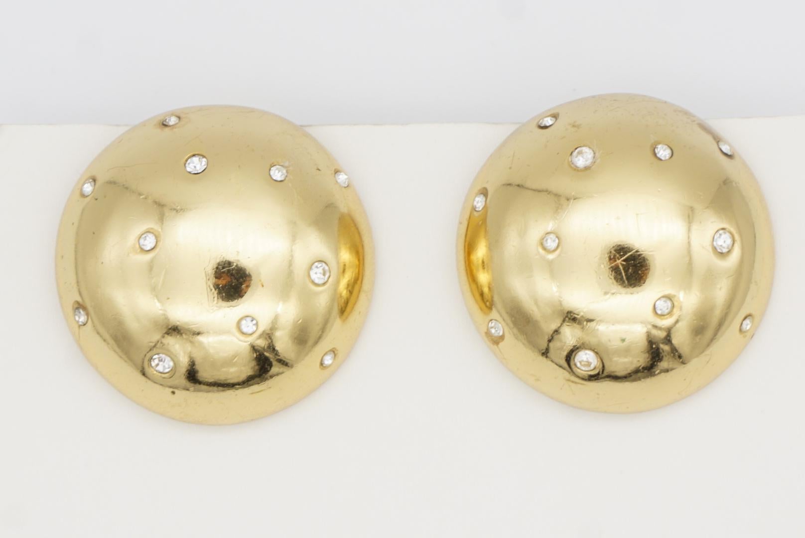 Christian Dior GROSSE 1970s Vintage Glow Circle Crystal Dome Clip Gold Earrings For Sale 2