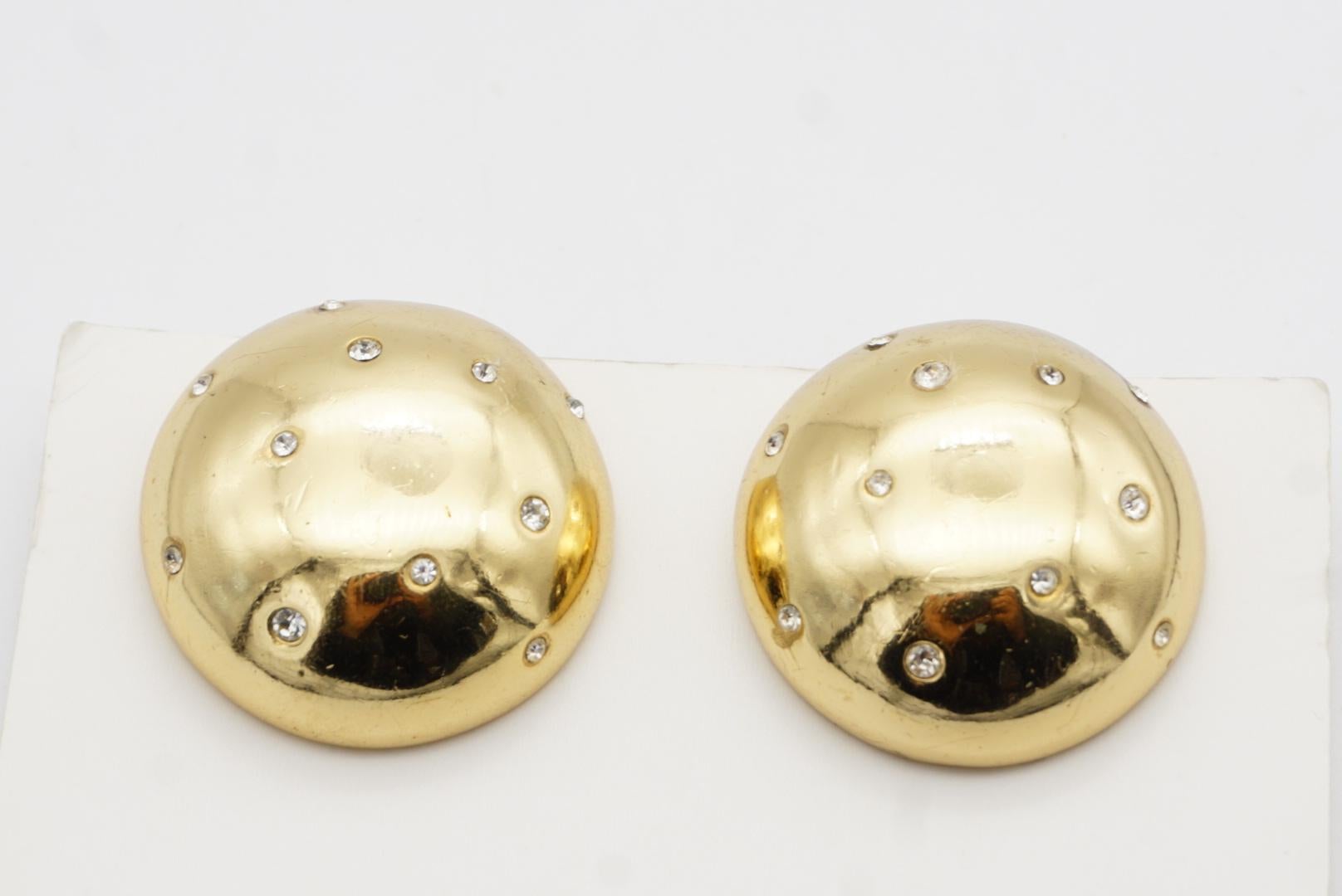 Christian Dior GROSSE 1970s Vintage Glow Circle Crystal Dome Clip Gold Earrings For Sale 3
