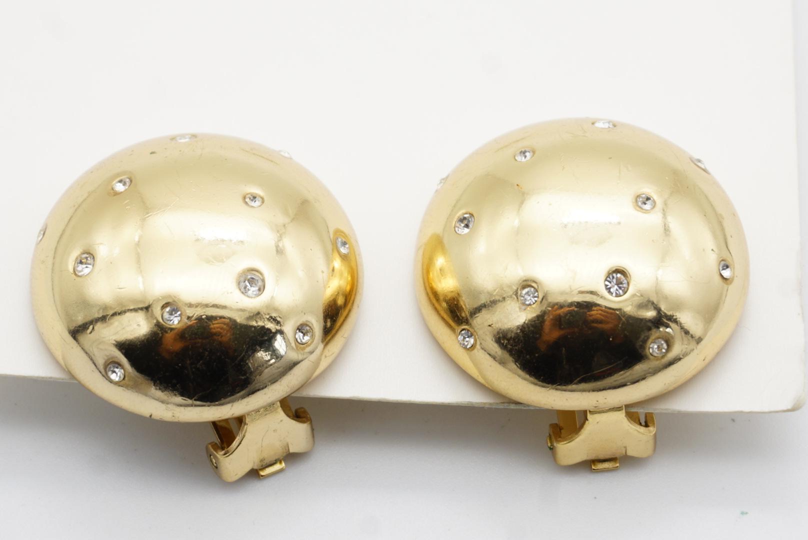 Christian Dior GROSSE 1970s Vintage Glow Circle Crystal Dome Clip Gold Earrings For Sale 4