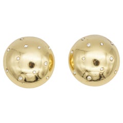 Christian Dior GROSSE 1970s Vintage Glow Circle Crystal Dome Clip Gold Earrings