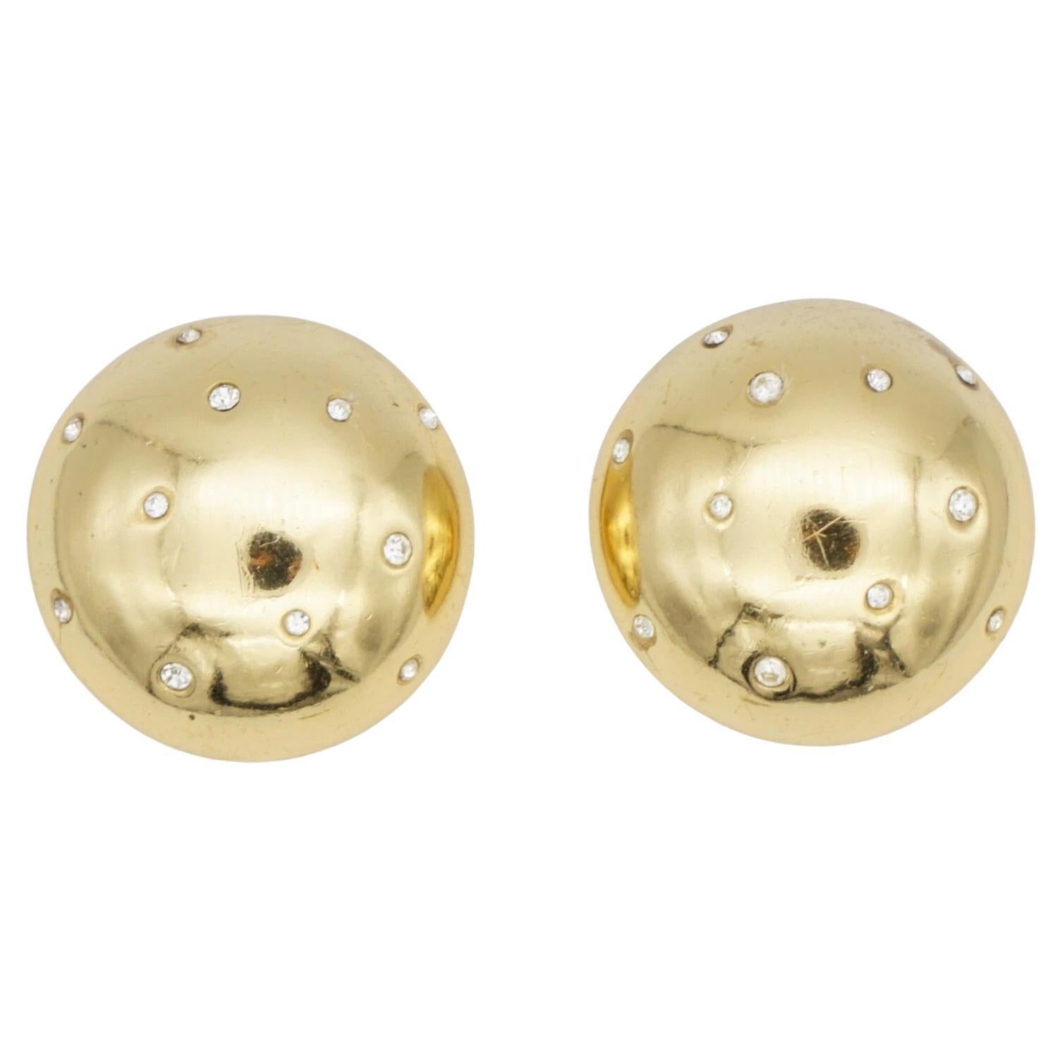 Christian Dior GROSSE 1970s Vintage Glow Circle Crystal Dome Clip Gold Earrings For Sale