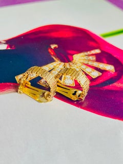 Christian Dior GROSSE 1970s Vintage Half Snake Hoop Modernist Gold Clip Earrings