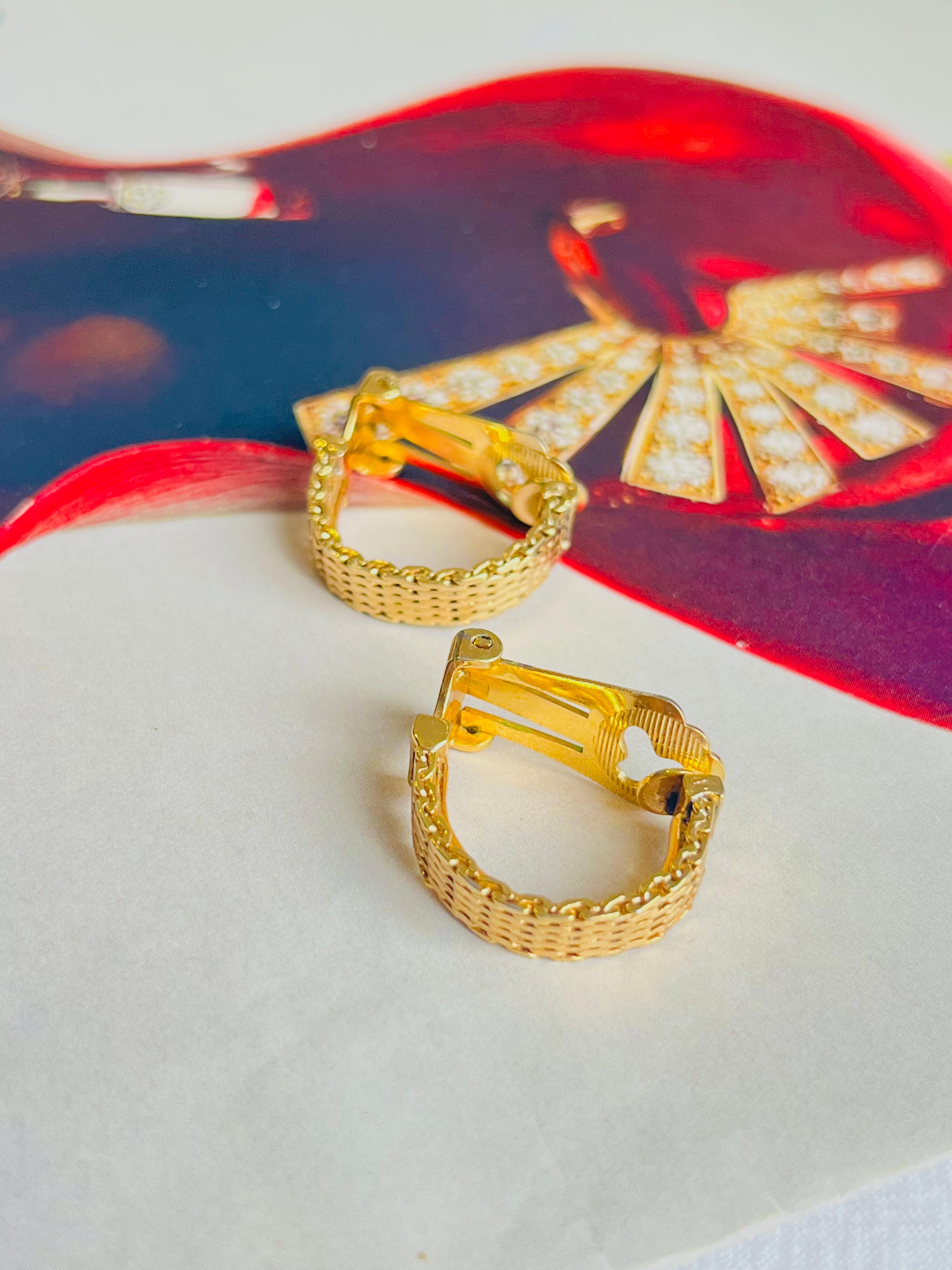 Baroque Christian Dior GROSSE 1970s Vintage Half Snake Hoop Modernist Gold Clip Earrings