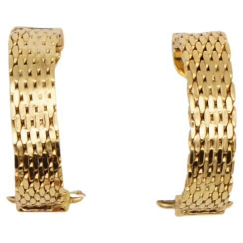 Christian Dior GROSSE 1970s Vintage Half Snake Hoop Modernist Gold Clip Earrings