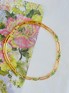 Christian Dior GROSSE 1970s Vintage Interlinked Emerald Crystals Gold Necklace