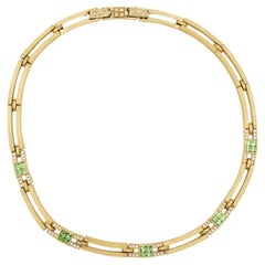 Christian Dior GROSSE 1970er Jahre Vintage Interlinked Emerald Crystals Gold Halskette