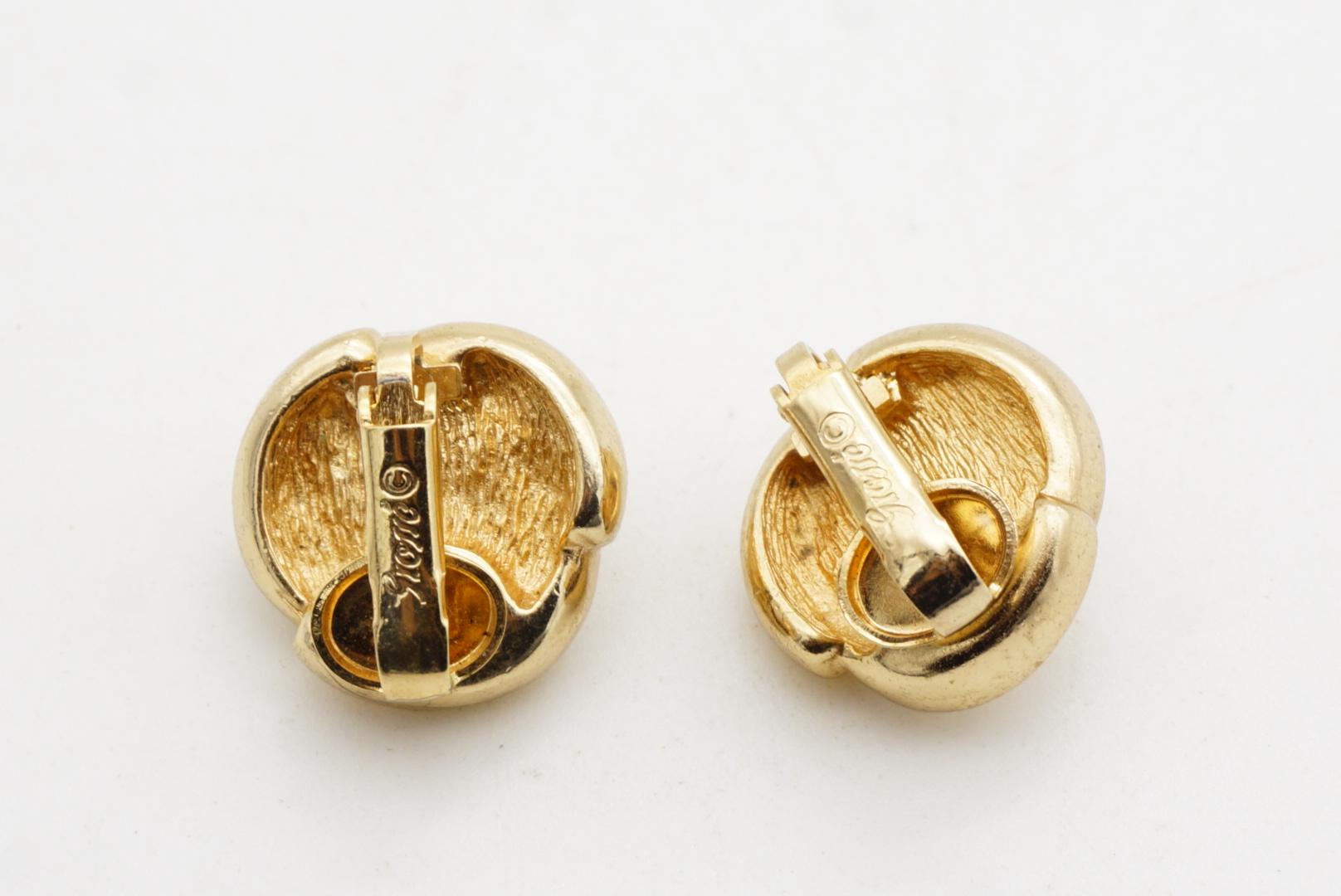 Christian Dior GROSSE 1970s White Round Pearl Swirl Trio Crystals Clip Earrings For Sale 5