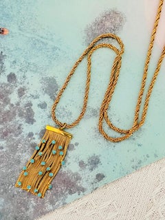 Christian Dior GROSSE 1971 Vintage Turquoise Tassel Long Necklace Belt Bracelet