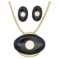 Vintage Christian Dior GROSSE 1972 Large Oval Black Round Crystal Necklace Earrings Set