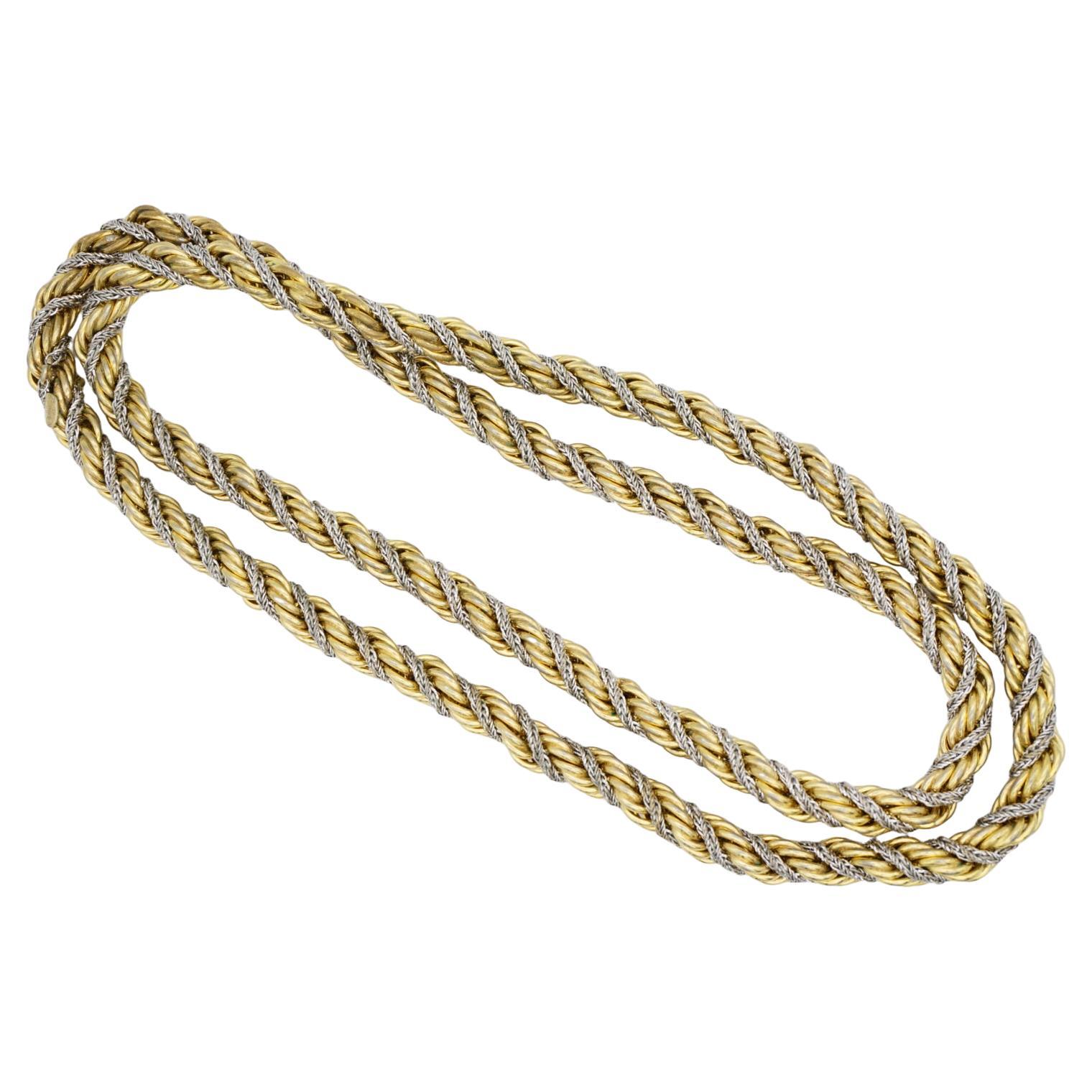 Christian Dior GROSSE 1972 Gold Silver Spiral Chunky Thick Rope Long Necklace For Sale