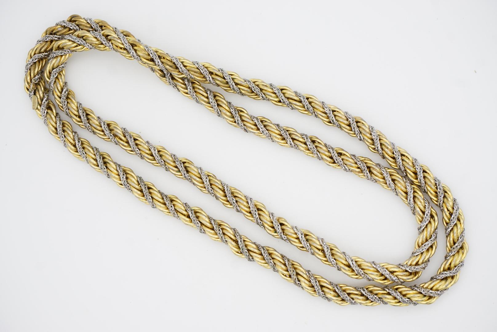 Christian Dior GROSSE 1972 Silver Gold Spiral Chunky Thick Rope Long Necklace For Sale 5