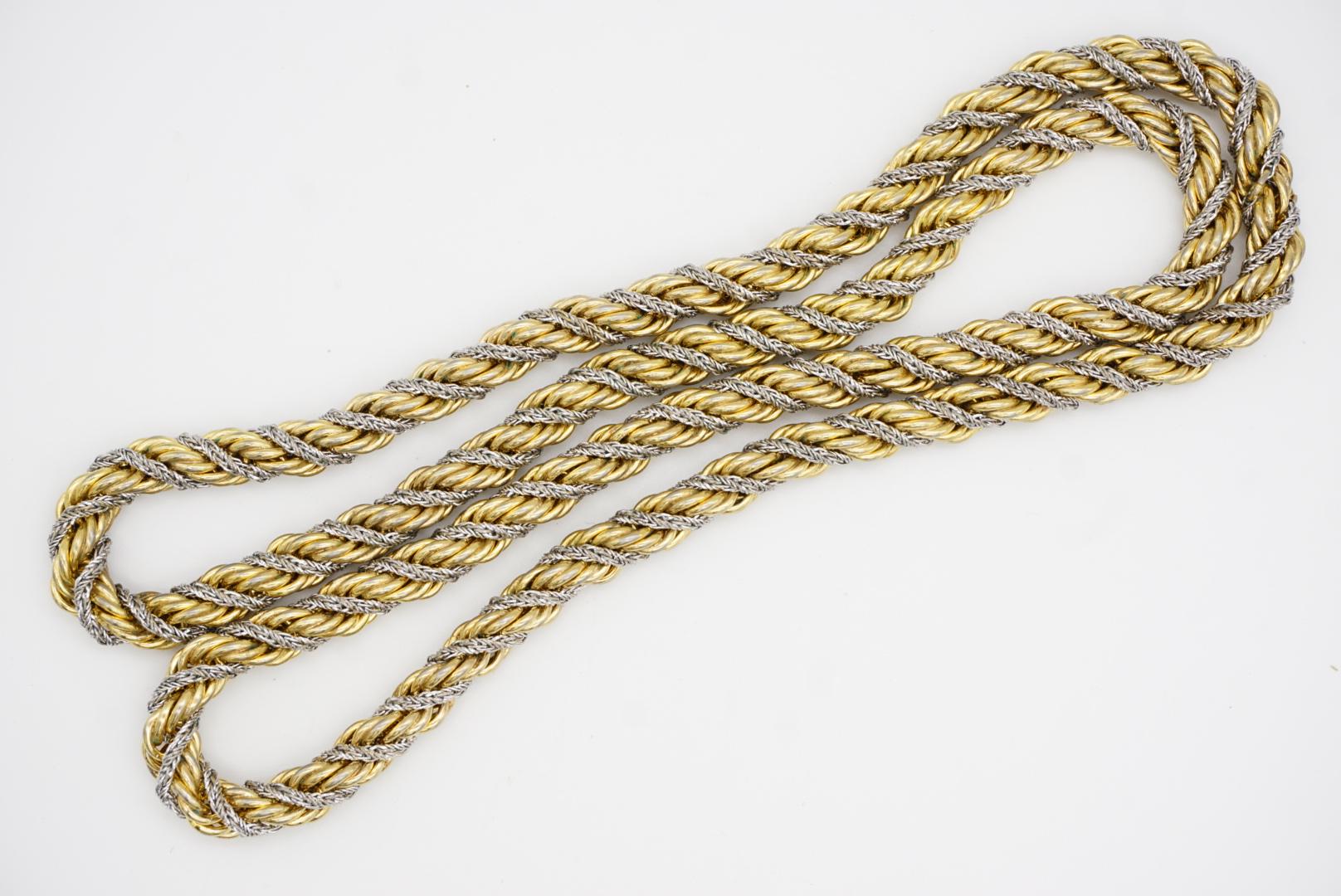Christian Dior GROSSE 1972 Silver Gold Spiral Chunky Thick Rope Long Necklace For Sale 6