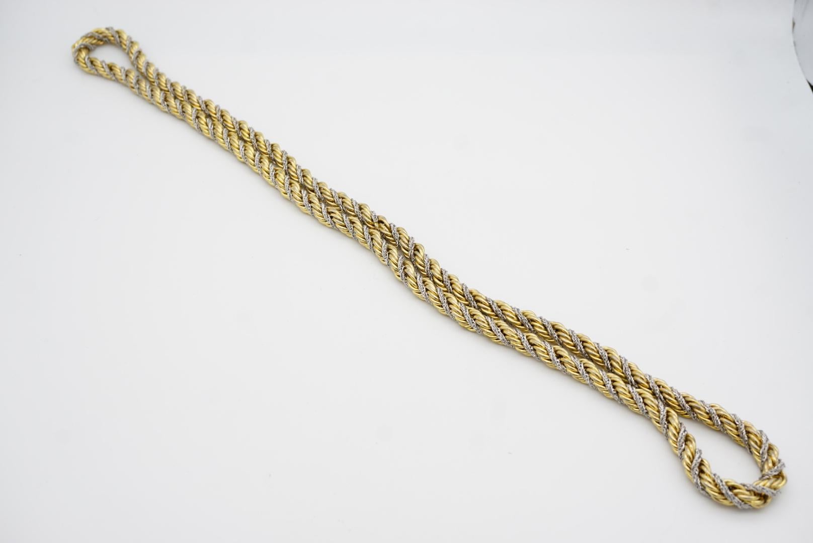 Christian Dior GROSSE 1972 Silver Gold Spiral Chunky Thick Rope Long Necklace For Sale 7