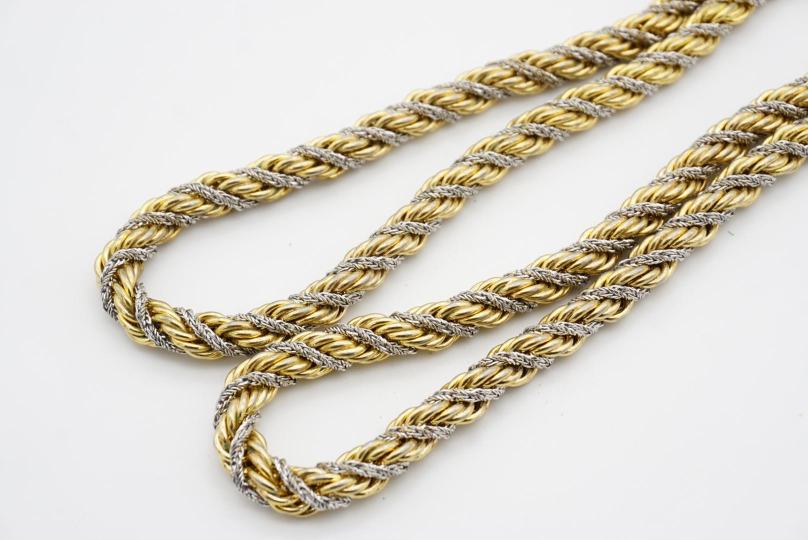 Christian Dior GROSSE 1972 Silver Gold Spiral Chunky Thick Rope Long Necklace For Sale 8