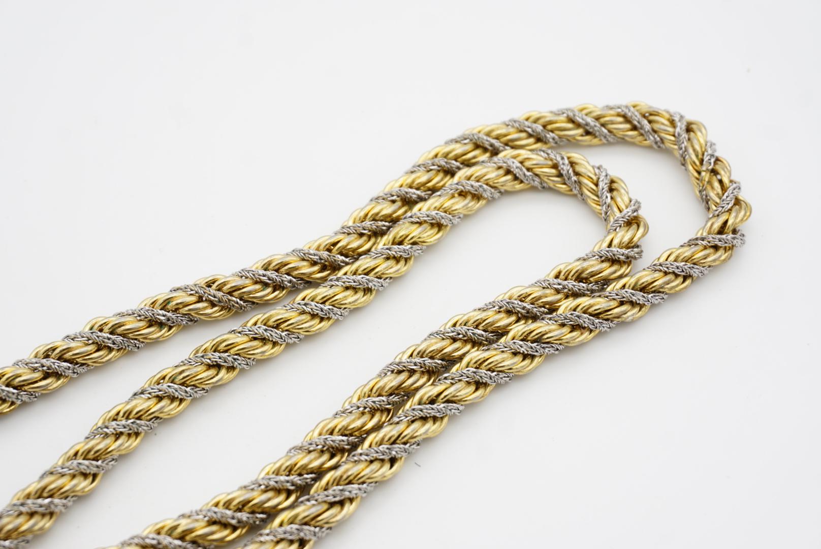 Christian Dior GROSSE 1972 Silver Gold Spiral Chunky Thick Rope Long Necklace For Sale 9