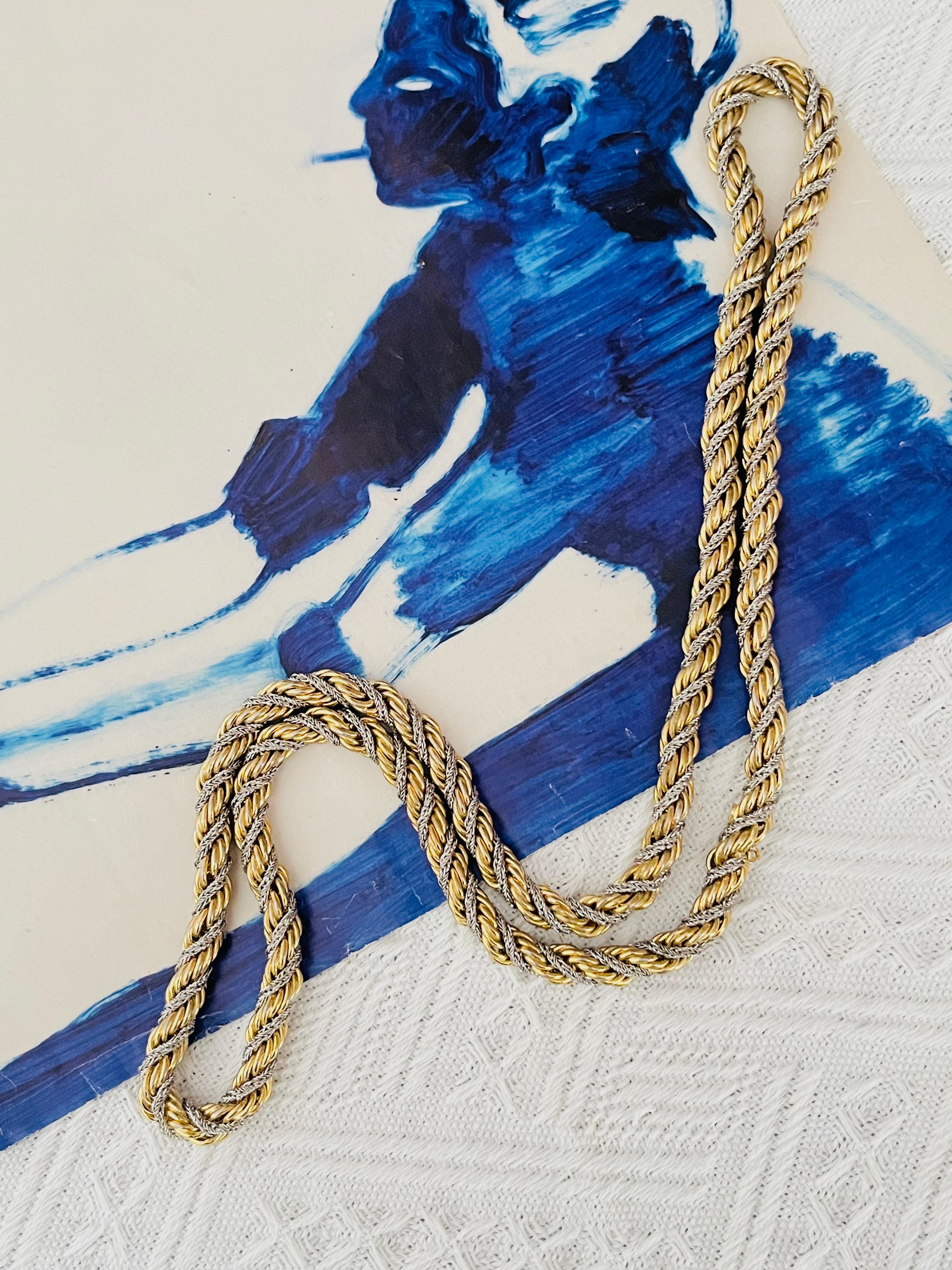 Art Deco Christian Dior GROSSE 1972 Silver Gold Spiral Chunky Thick Rope Long Necklace For Sale