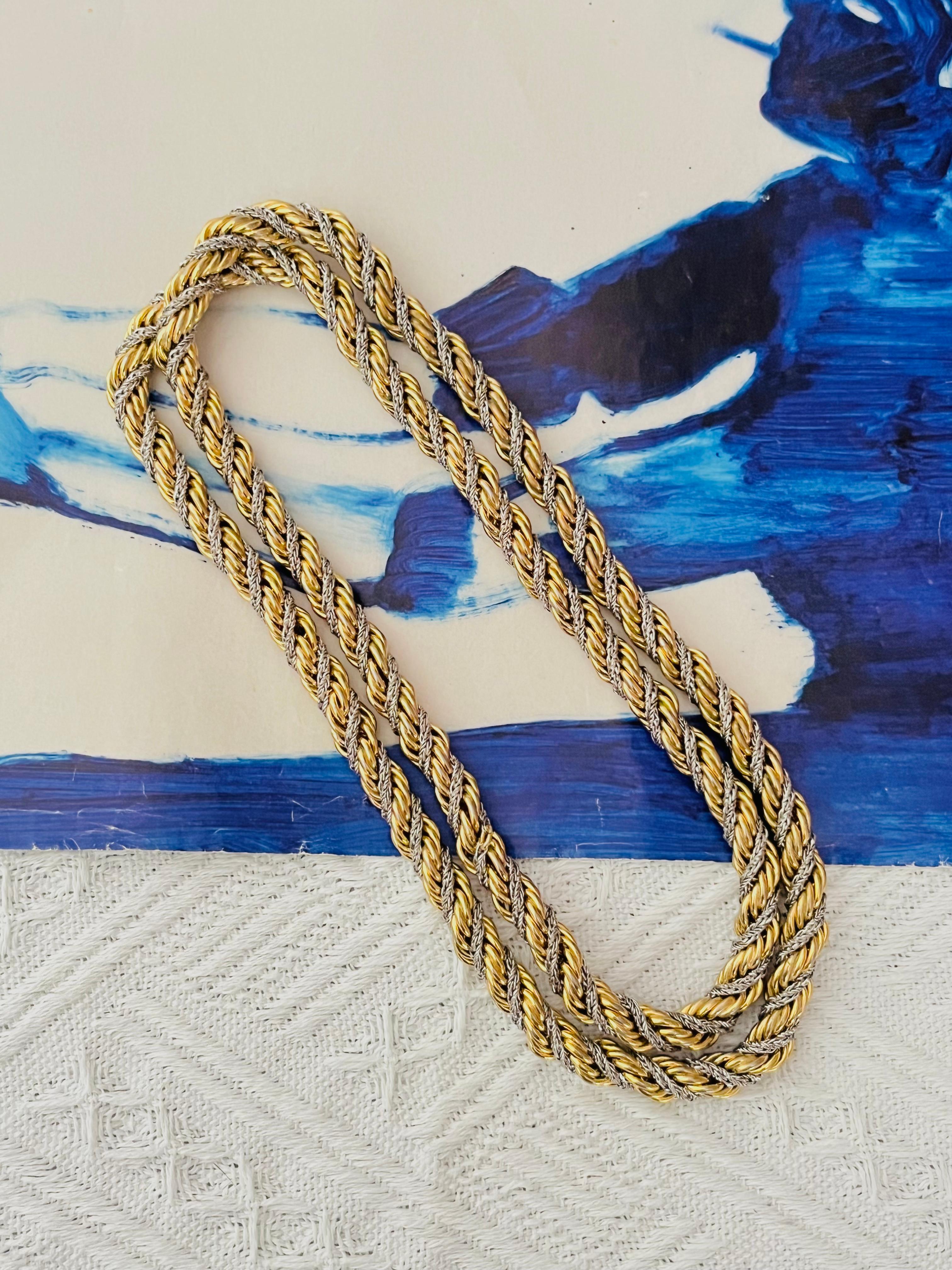 Christian Dior GROSSE 1972 Silver Gold Spiral Chunky Thick Rope Long Necklace In Good Condition For Sale In Wokingham, England