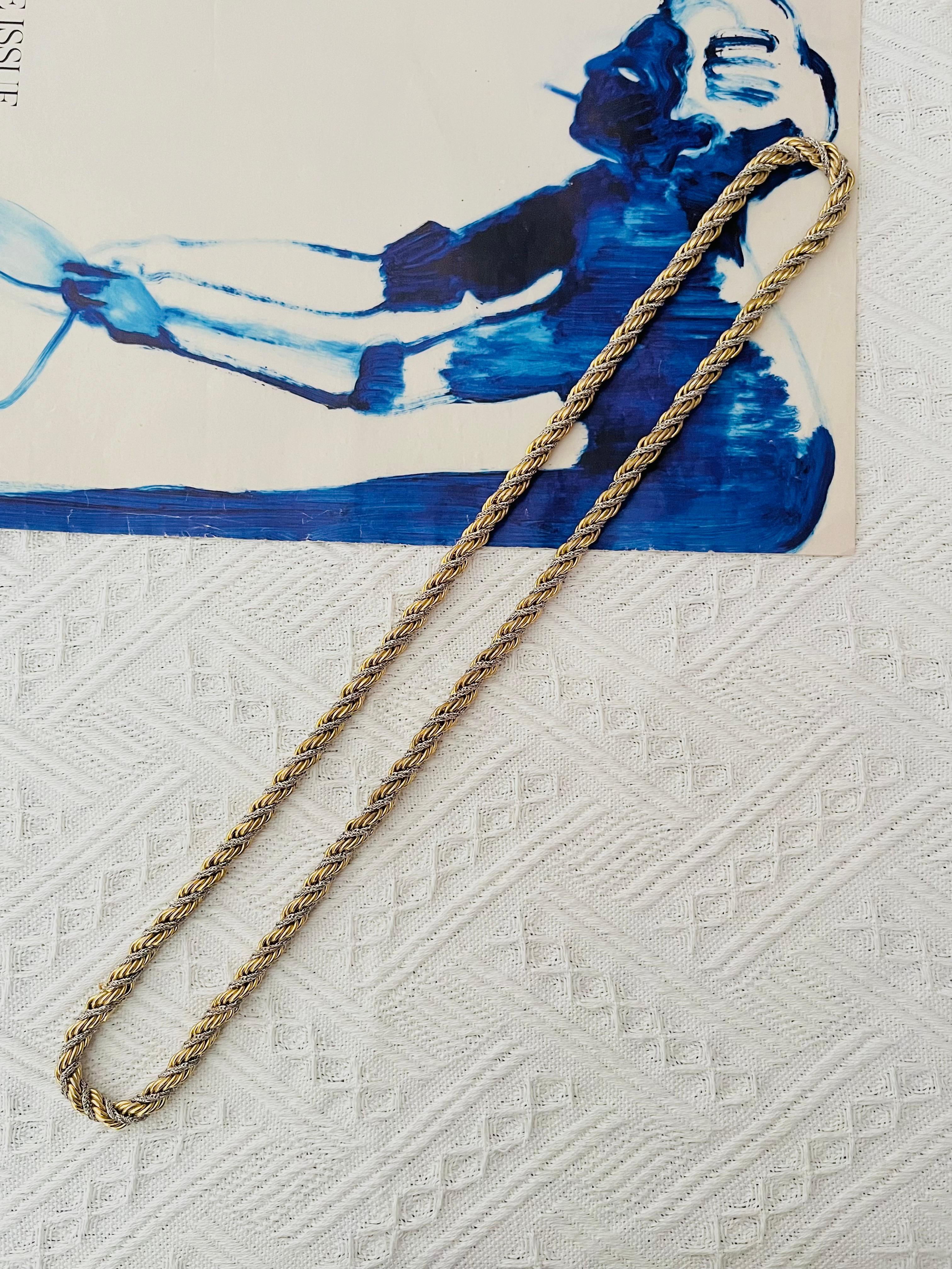 Women's or Men's Christian Dior GROSSE 1972 Silver Gold Spiral Chunky Thick Rope Long Necklace For Sale
