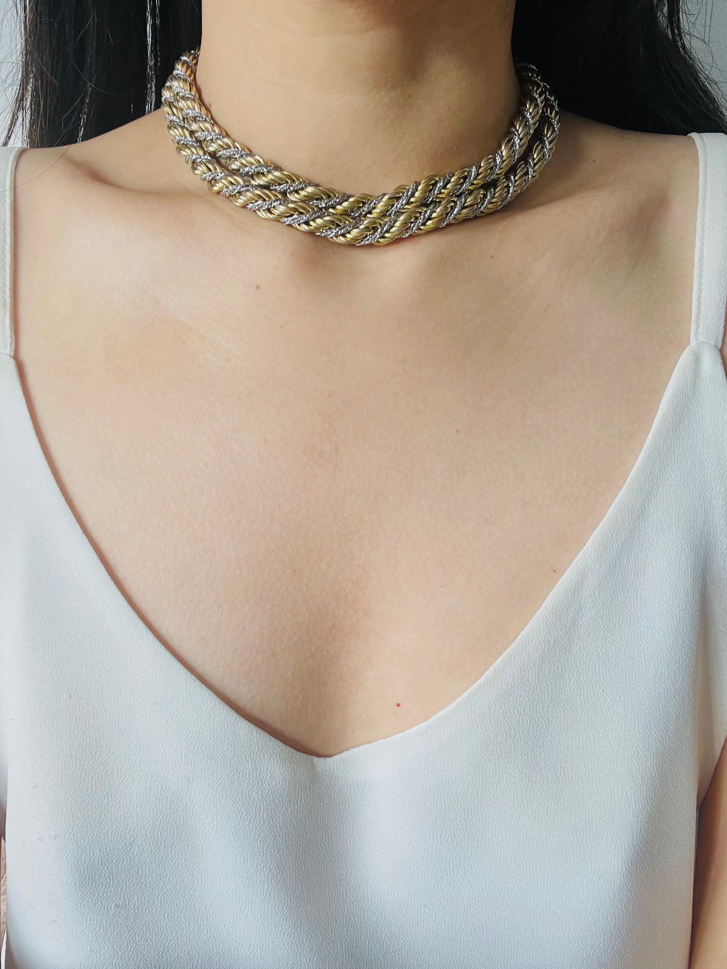 Christian Dior GROSSE 1972 Silver Gold Spiral Chunky Thick Rope Long Necklace For Sale 2