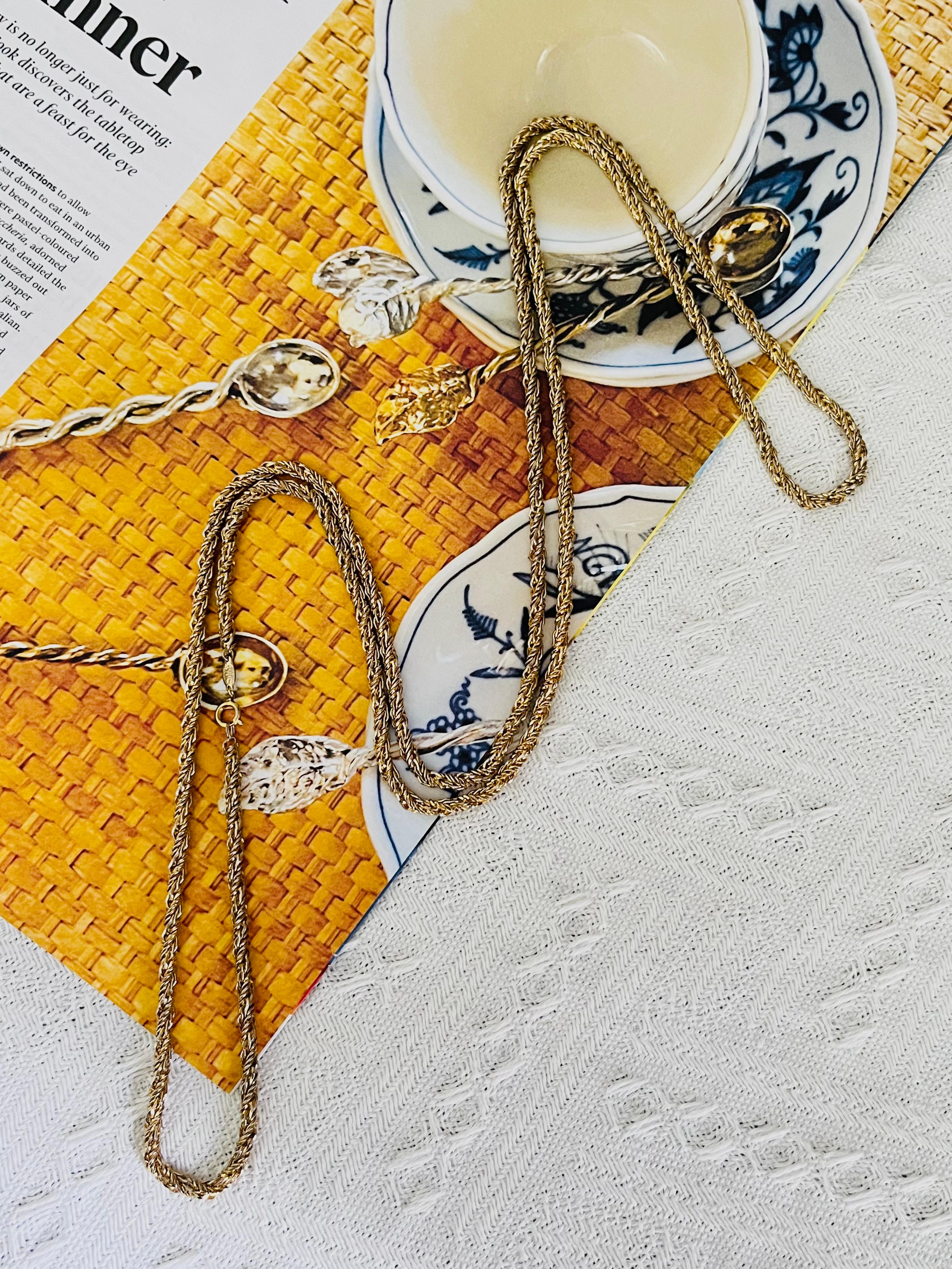Art Déco Christian Dior GROSSE 1972 Collana lunga in corda intrecciata a spirale Bracciale d'oro in vendita