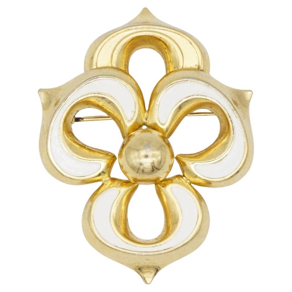Christian Dior GROSSE 1972 Vintage Large White Clover Interlock Brooch Pendant