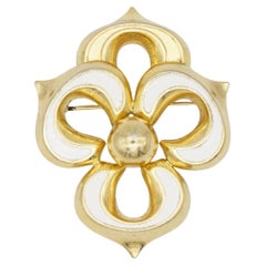 Christian Dior GROSSE 1972 Vintage White Large Interlocked Clover Pendant Brooch