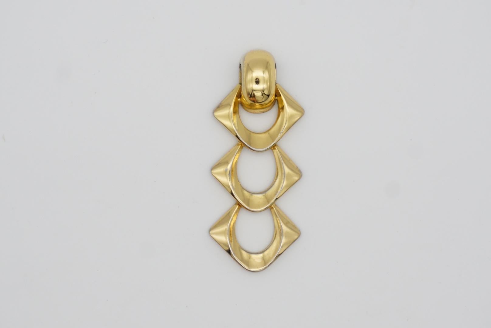 Women's or Men's Christian Dior GROSSE 1973 Modernist Trio Cube Circle Gold Long Drop Pendant