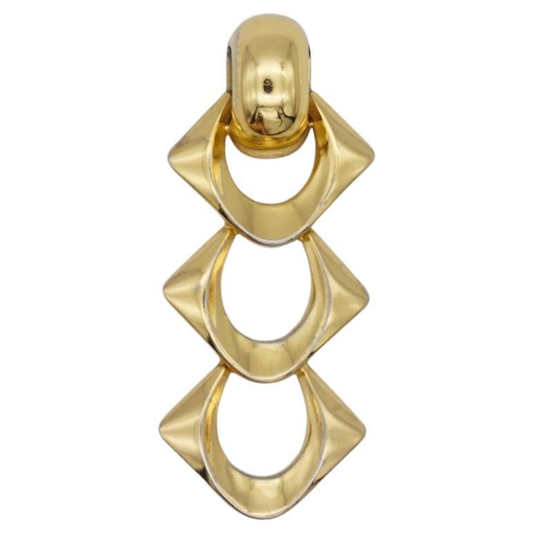 Christian Dior GROSSE 1973 Modernist Trio Cube Circle Gold Long Drop Pendant