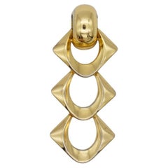 Vintage Christian Dior GROSSE 1973 Modernist Trio Cube Circle Gold Long Drop Pendant