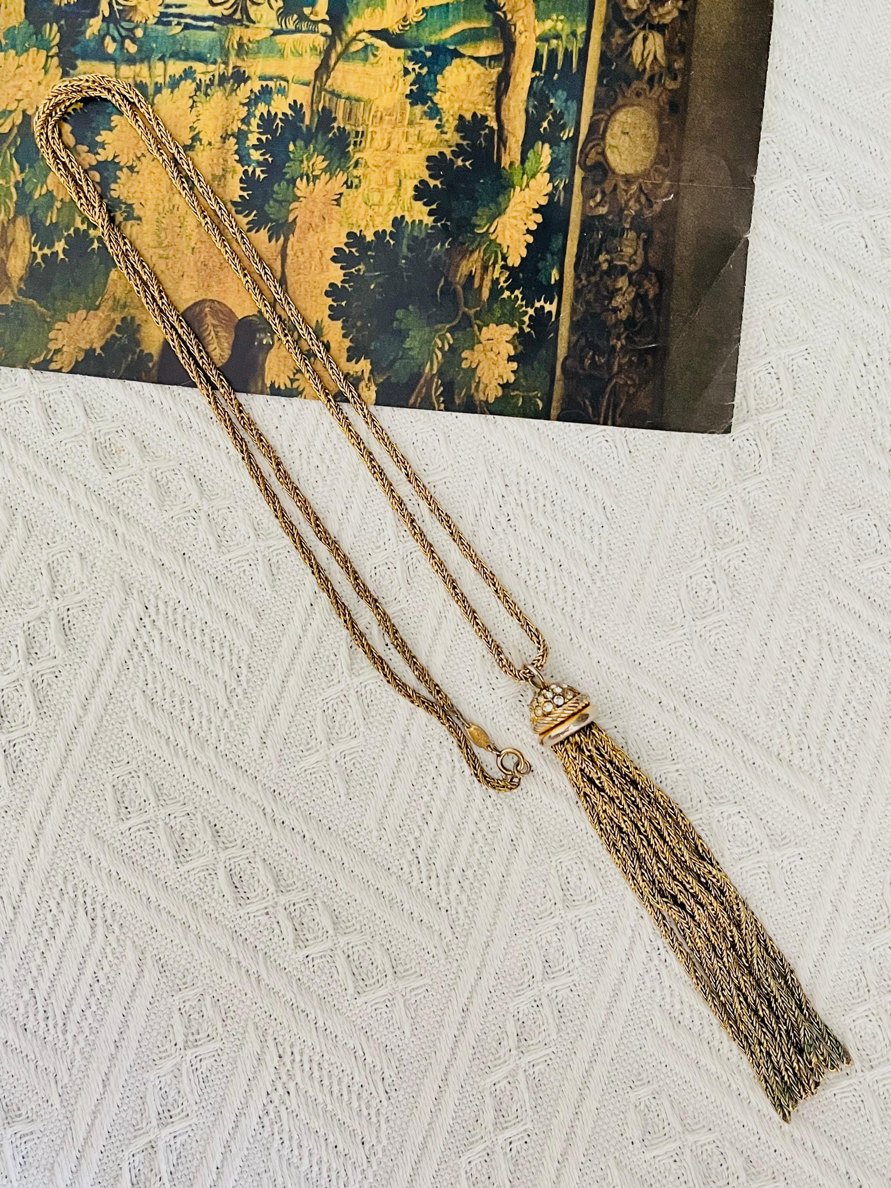 Art déco Christian Dior GROSSE, collier long en or avec chaîne tressée et cristaux à glands, 1973 en vente
