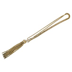Christian Dior GROSSE 1973 Tassel Crystals Braid Chain Rope Gold Long Necklace