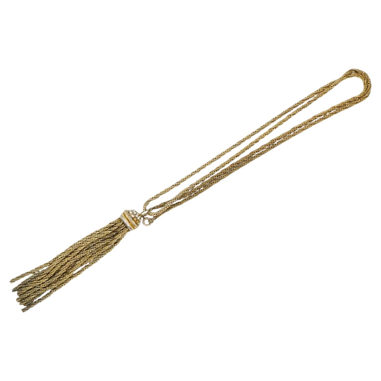 Christian Dior GROSSE 1973 Tassel Crystals Braid Chain Rope Gold Long Necklace For Sale