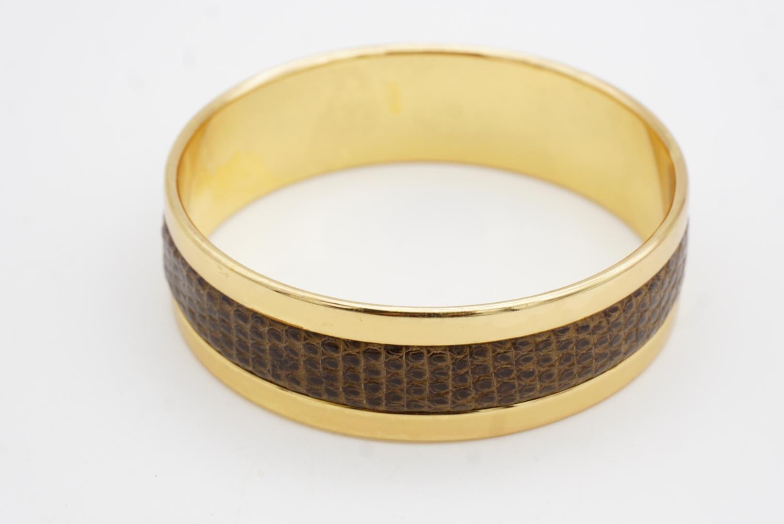 Christian Dior GROSSE 1973 Texturiertes braunes Leder Dickes klobiges Armreif Armband im Angebot 5