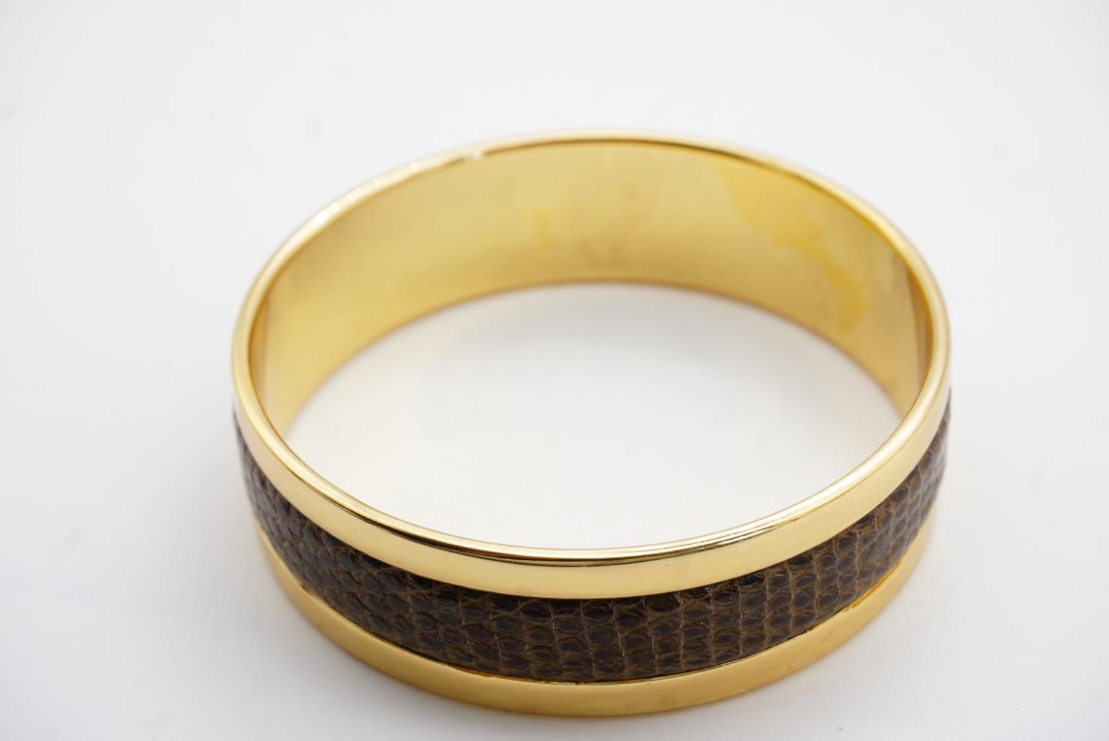 Christian Dior GROSSE 1973 Texturiertes braunes Leder Dickes klobiges Armreif Armband im Angebot 7