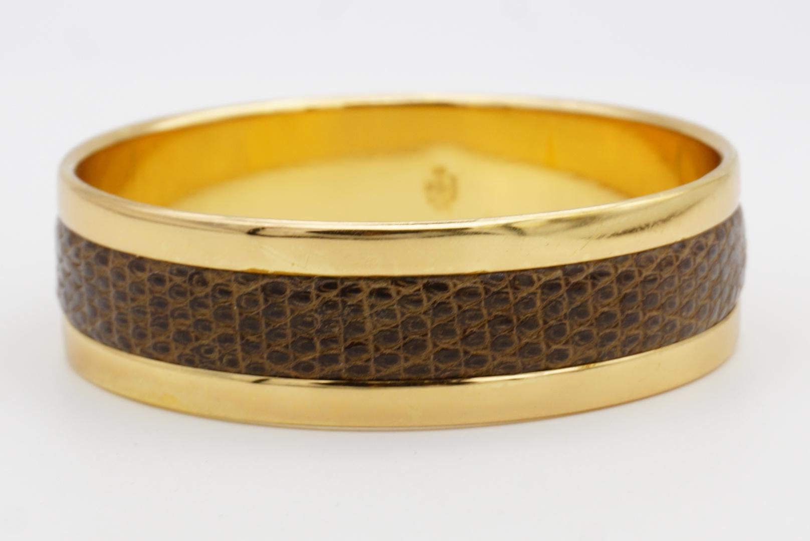 Christian Dior GROSSE 1973 Texturiertes braunes Leder Dickes klobiges Armreif Armband im Angebot 3