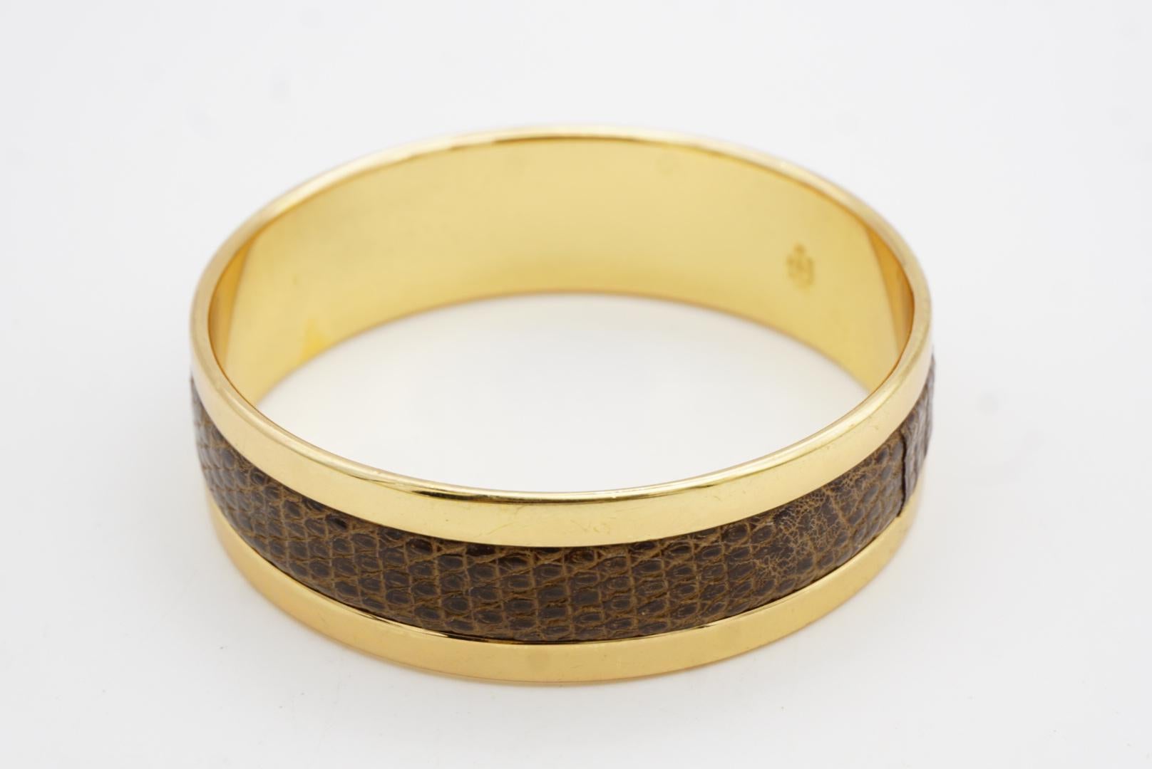 Christian Dior GROSSE 1973 Texturiertes braunes Leder Dickes klobiges Armreif Armband im Angebot 4
