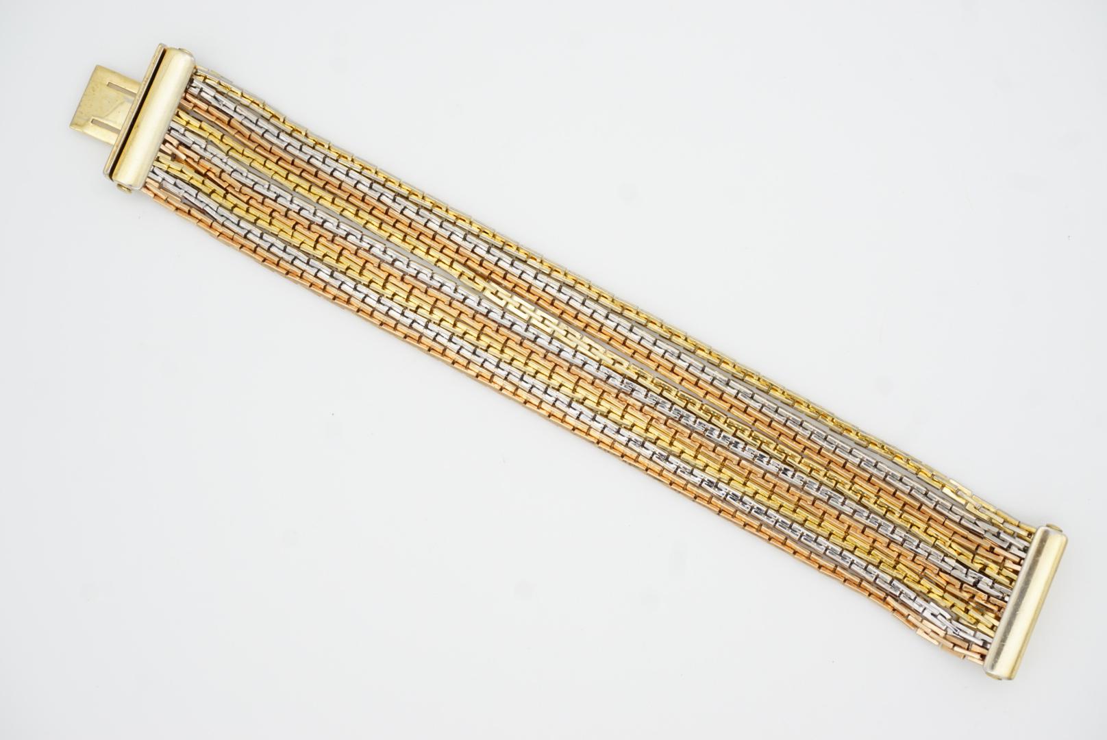 Christian Dior GROSSE 1974 Gold Silver Pink Rose 9 Strands Box Linked Bracelet For Sale 5