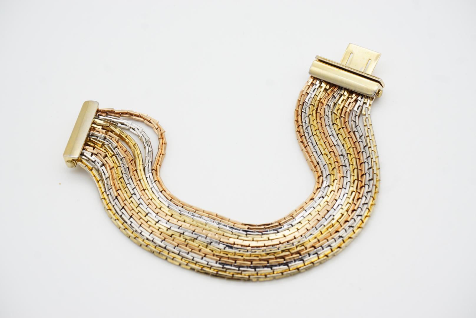Christian Dior GROSSE 1974 Gold Silver Pink Rose 9 Strands Box Linked Bracelet For Sale 6