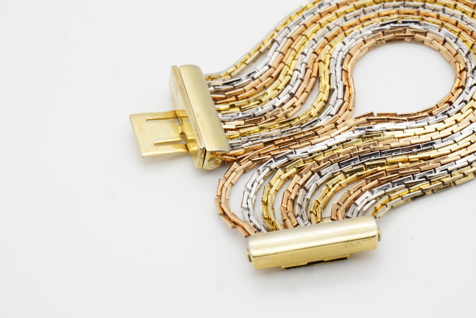 Christian Dior GROSSE 1974 Gold Silver Pink Rose 9 Strands Box Linked Bracelet For Sale 7