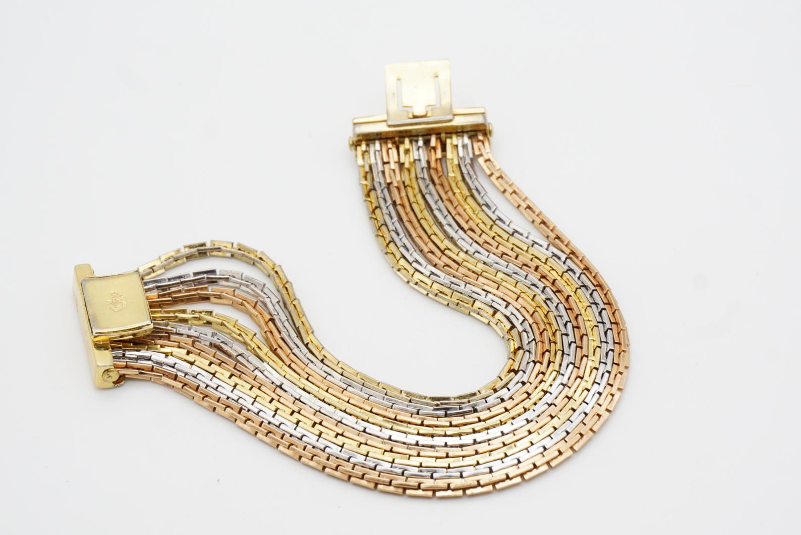 Christian Dior GROSSE 1974 Gold Silver Pink Rose 9 Strands Box Linked Bracelet For Sale 8