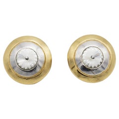 Christian Dior GROSSE 1980s Circle Crystal Trio Silver Gold Domed Clip Earrings