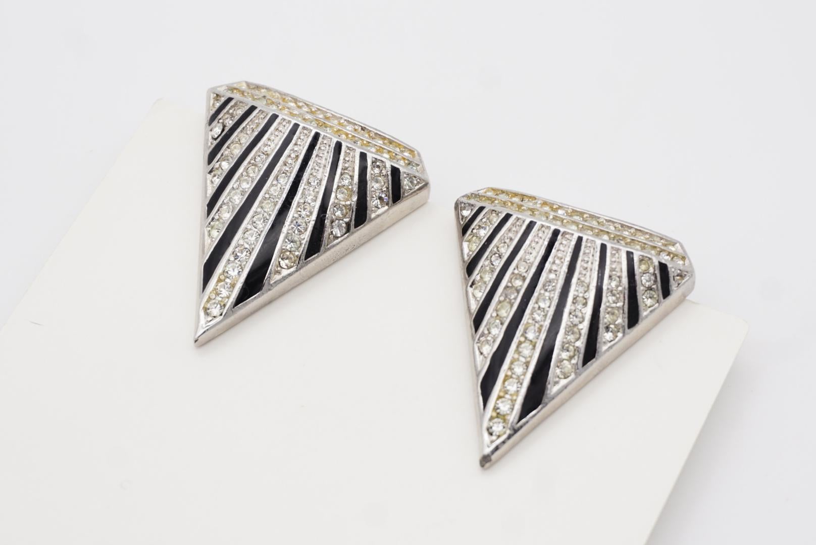 Christian Dior GROSSE 1980s Massive Black Crystals Radiant Triangle Earrings 5