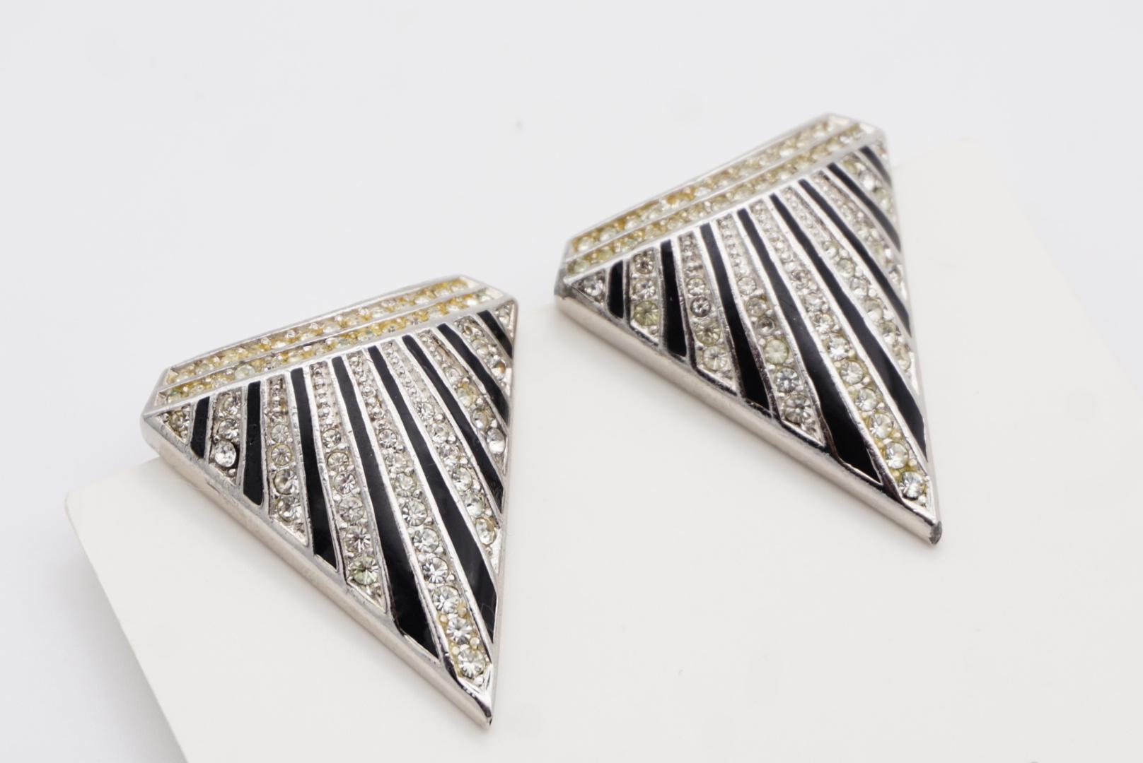 Christian Dior GROSSE 1980s Massive Black Crystals Radiant Triangle Earrings 6