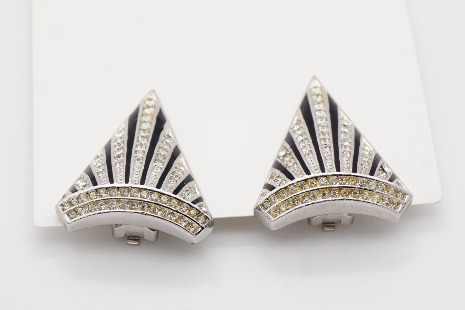 Christian Dior GROSSE 1980s Massive Black Crystals Radiant Triangle Earrings 7