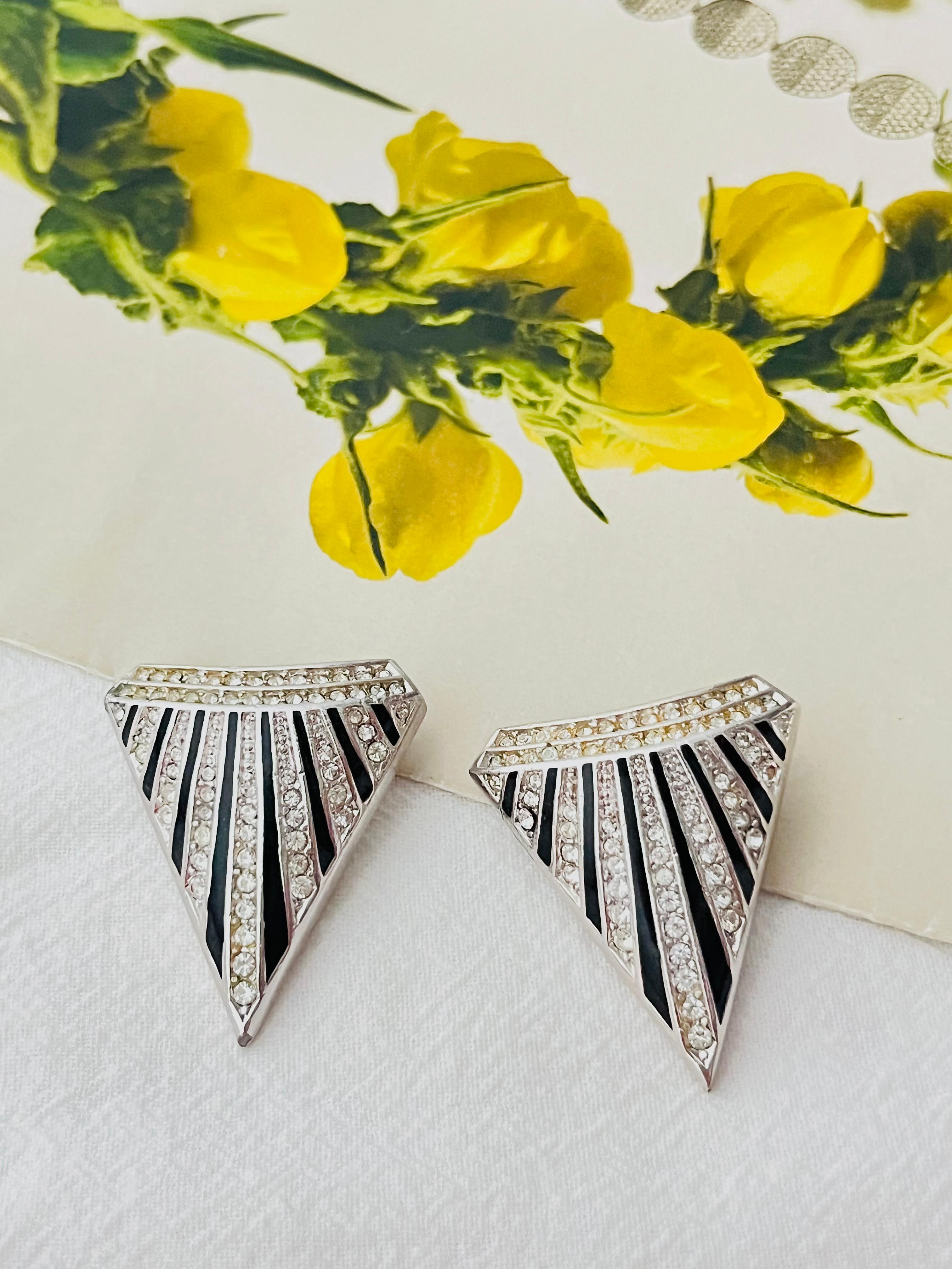 Art Deco Christian Dior GROSSE 1980s Massive Black Crystals Radiant Triangle Earrings