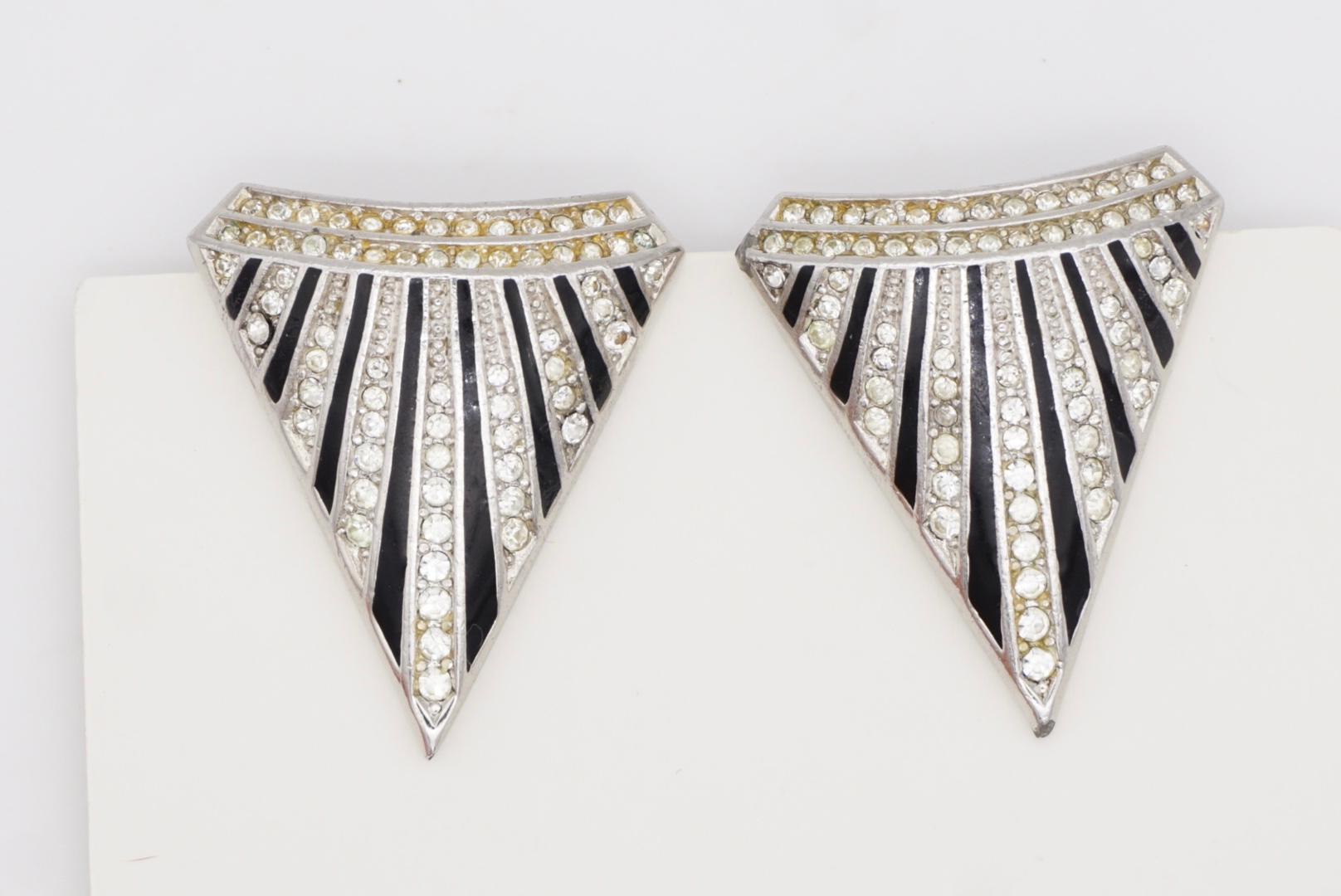 Christian Dior GROSSE 1980s Massive Black Crystals Radiant Triangle Earrings 4