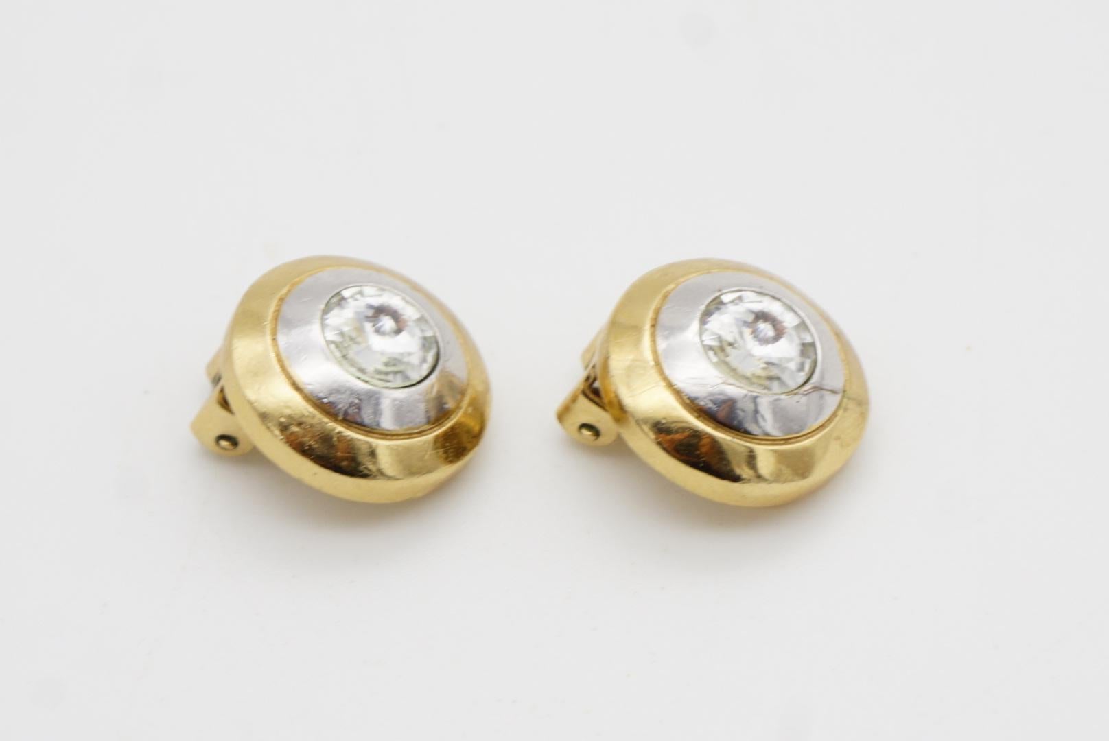 Christian Dior GROSSE 1980s Trio Circle Crystal Silver Gold Dome Clip Earrings For Sale 5